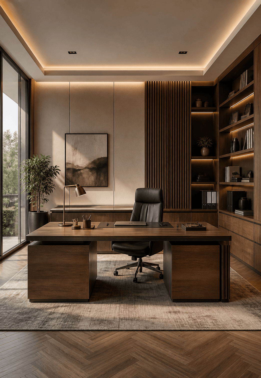 Axis executive desk in a polished workspace